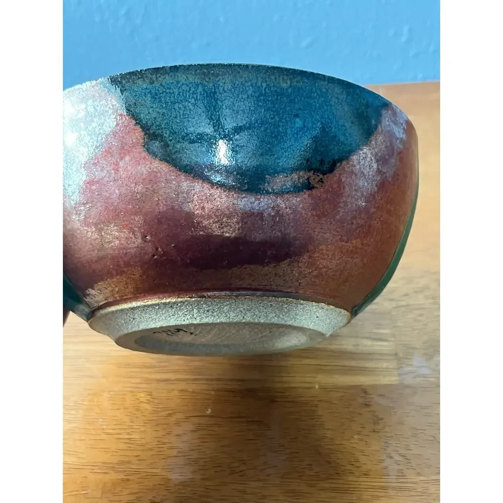 VTG Studio Pottery Bowl Hand Thrown Southwestern Drip Glaze Signed